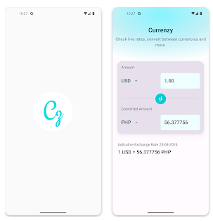 "Currenzy" is a straightforward currency converter app that allows users to check live exchange rates and easily convert between different currencies with a simple, user-friendly interface.