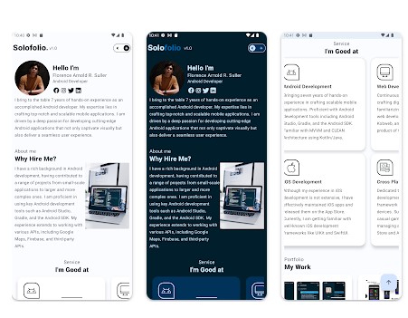 Solofolio - Version 1.0 
Jetpack Compose Upgrade: SoloFolio is now revamped using Jetpack Compose for a more modern and dynamic portfolio experience.